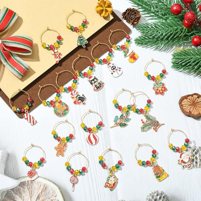 Christmas Wine Glass Charms Set - 18 Festival Theme Stem Goblet Decorations