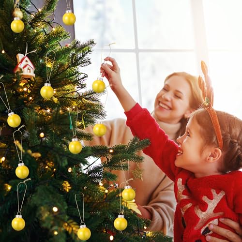 8 Pcs Yellow Christmas Ornament Set - 1.57 Inch Shatterproof Holiday Decorations with Hanging Loops