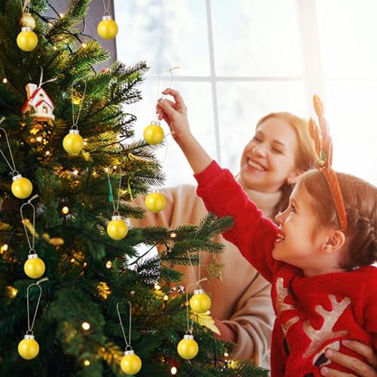 8 Pcs Yellow Christmas Ornament Set - 1.57 Inch Shatterproof Holiday Decorations with Hanging Loops