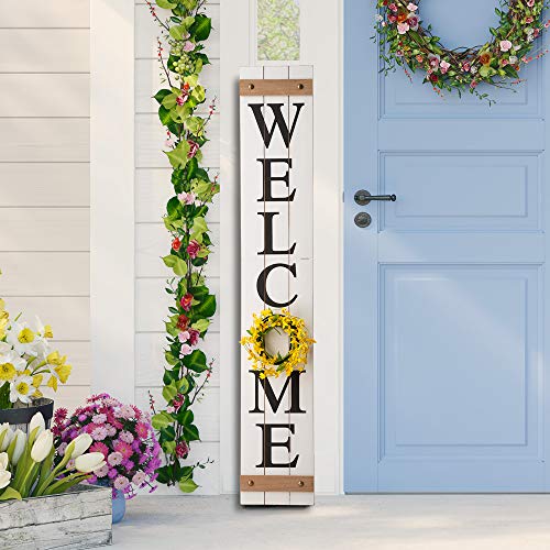 White Welcome Sign with 4 Interchangeable Floral Wreaths - Farmhouse Porch Decor