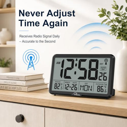 WallarGe Atomic Wall Clock with Backlit Indoor Outdoor Temperature