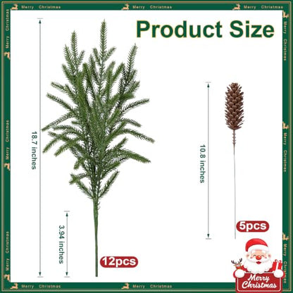 Artificial Norfolk Pine Branches with Big Pinecones 17pcs Christmas Decor