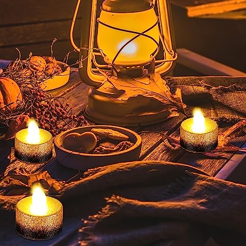 Retisee 48 Pack Flameless LED Tea Lights - Gold & Black, 1.65 Inch