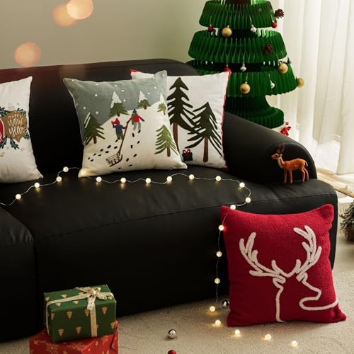 Christmas Embroidered Canvas Pillowcase - Snow Mountain Journey Holiday Decor