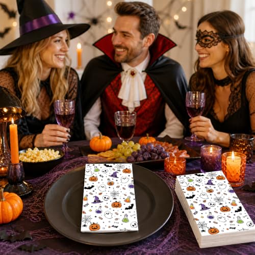 Multicolored Halloween Disposable Napkins - 50 Pack Guest Dinner Paper Towels