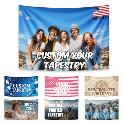 Personalized Photo & Text Wall Tapestry 60x40in Polyester Custom Room Decor Variation of Polyester / Tapestry-B / 60L x 40W