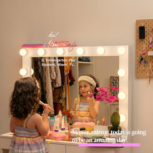 Cleo Vanity Desk with Framed Bulb Mirror, 5-Drawer Makeup Station & Stool