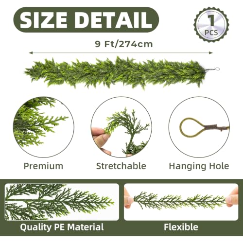9FT Artificial Cedar Garland for Christmas Decoration Indoor - Lifelong Faux Greenery