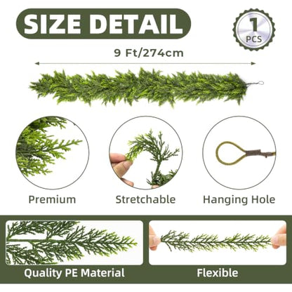 9FT Artificial Cedar Garland for Christmas Decoration Indoor - Lifelong Faux Greenery