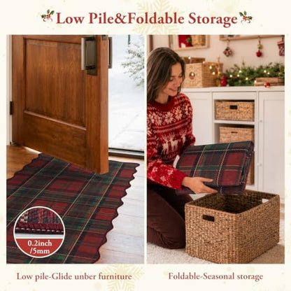 Beeiva Christmas Red Plaid Area Rug 2x3 Entryway Kitchen Decor - Deep Red
