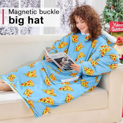 Oversized Wearable Blanket Hoodie for Women and Mom Glacial Blue Pizza