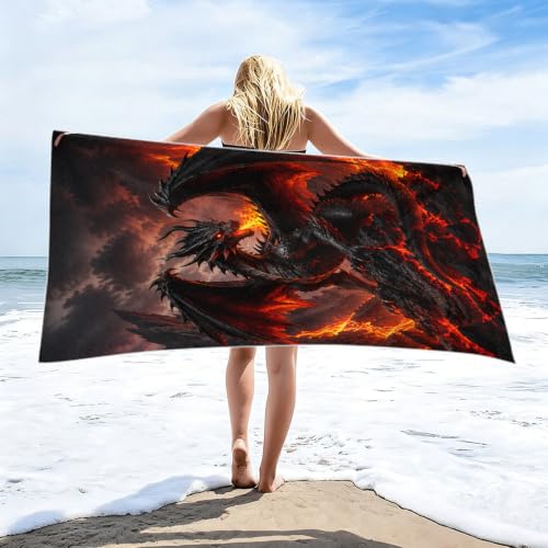 Fantasy Dragon Pattern Beach Towel Large 36x72 Inch Absorbent Quick Dry