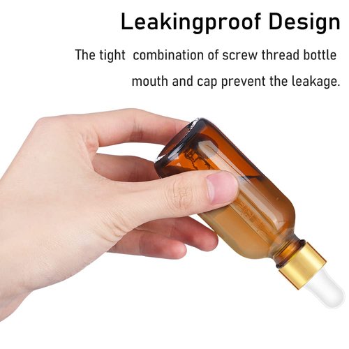 Bumobum 2 oz Dropper Bottle, Amber Glass Eye Dropper Bottles with Golden Top Cap for Essential Oils, 99 pack Tincture Bottle with Labels and Funnel