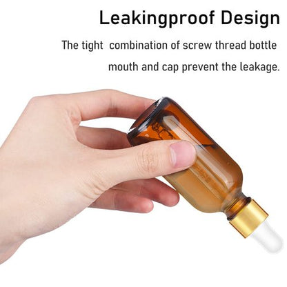 Bumobum 2 oz Dropper Bottle, Amber Glass Eye Dropper Bottles with Golden Top Cap for Essential Oils, 99 pack Tincture Bottle with Labels and Funnel