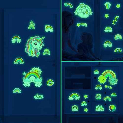 Glow in The Dark Unicorn and Rainbow Wall Decals, Stars Stickers for Baby Girls Room, Luminous Ceiling Decor for Bedroom Playroom Nursery