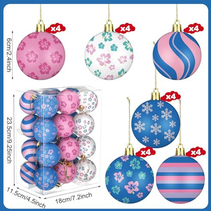 Christmas Tree Ball Ornaments Set - Cartoon Hanging Plastic Holiday Decor - Flower Variation