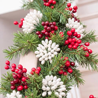 Artificial Holly Berries Wire Stems - Crystal White, 150 Pack for Wreaths & Crafts