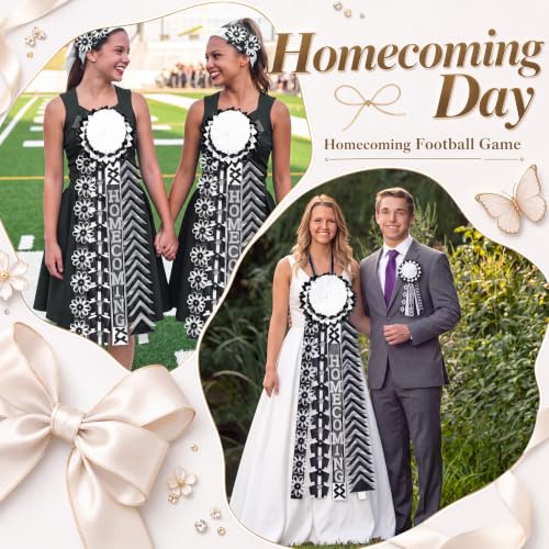 4 PCS Homecoming Mum Braid Set - 30 Inch Black White Ribbon Braids with Variation