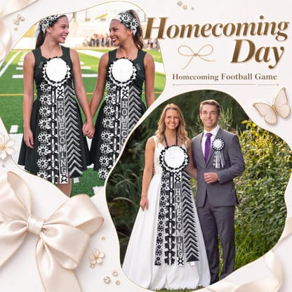 4 PCS Homecoming Mum Braid Set - 30 Inch Black White Ribbon Braids with Variation