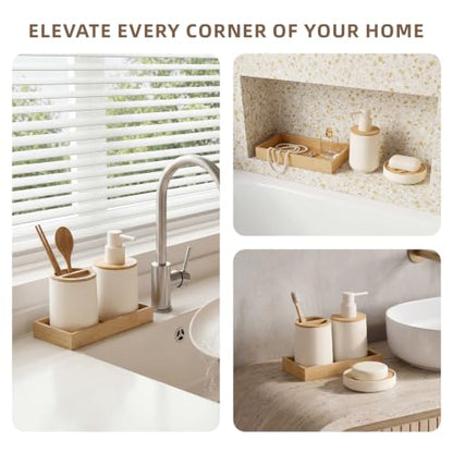 White 4-Piece Bathroom Accessories Set - Bamboo & Matte White Finish