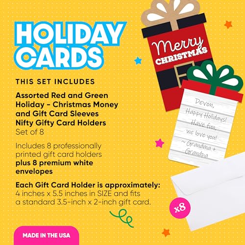 Assorted Red and Green Christmas Card Holders Set of 8 - Holiday Gift Card Envelopes