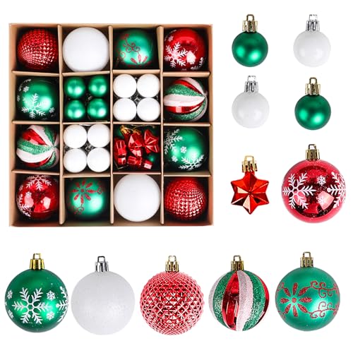 Christmas Ornaments Set 44pcs Red Green White Shatterproof Holiday Decorations