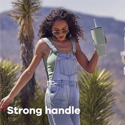 Hydro Flask Travel Tumbler with Handle, Lid and Straw - Insulated Stainless Steel in 40 Oz Dew