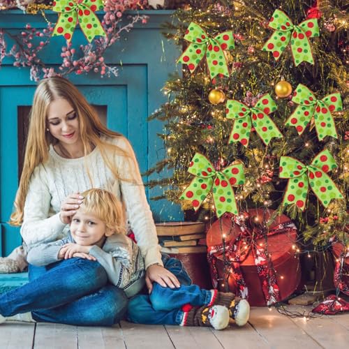 Green Christmas Bow Set - 12pcs 6 Inch Holiday Wreath & Gift Wrap Decorations