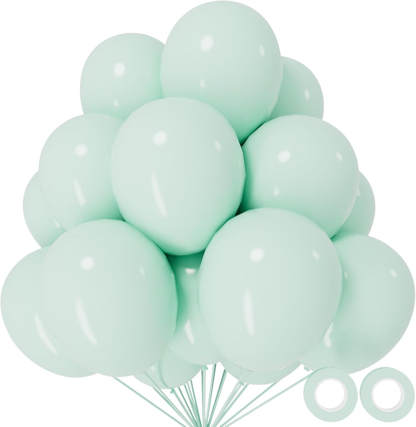 Skiennix Pastel Green Balloons - 12 Inch Latex Balloons for Birthday Parties & Baby Showers | 110 Pack with Ribbons