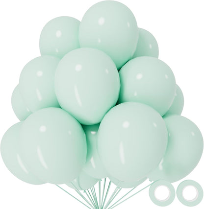 Skiennix Pastel Green Balloons - 12 Inch Latex Balloons for Birthday Parties & Baby Showers | 110 Pack with Ribbons