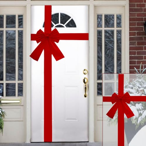 Christmas Door Ribbon Bow Set - Large Red Holiday Decoration, 4 Pieces