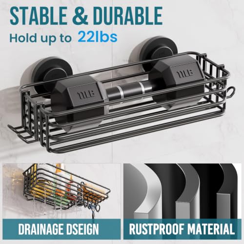 Heavy Duty Shower Caddy with Suction Cups - Black, 2 Pack