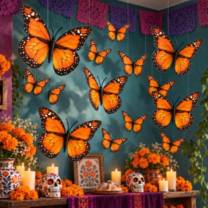 Monarch Butterfly Hanging Decorations Set - Day of the Dead Dia De Los Muertos Decor