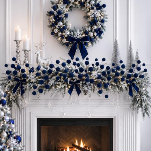 Foggy Blue Velvet Christmas Tree Picks Set - 8 Decorative Ornaments