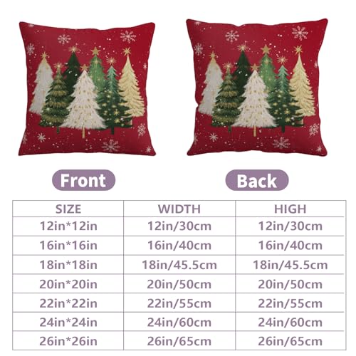 Red Christmas Pillow Covers 18x18 Set of 2 Watercolor Xmas Tree Snowflakes Holiday Cushion Cases - Variation of Christmas Tree Red / 18" x 18"