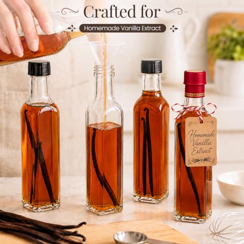 Clear 8.5oz Vanilla Extract Bottle with Airtight Cap - Reusable Glass