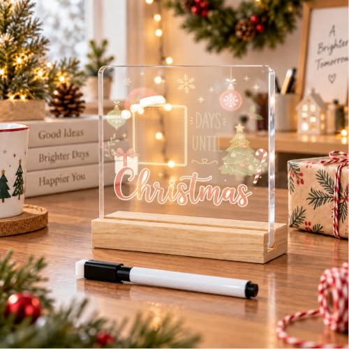 Christmas Countdown Desktop Decorations - Holiday Sign with Marker - 4x4 Inch - Christmas