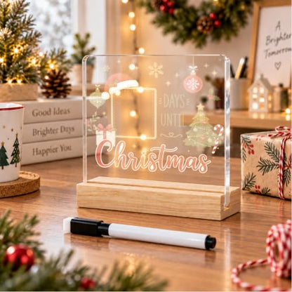 Christmas Countdown Desktop Decorations - Holiday Sign with Marker - 4x4 Inch - Christmas