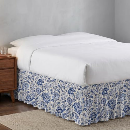 Queen Size Bed Skirt 16 Inch Drop Elastic Ruffled Bed Frame Cover Blue