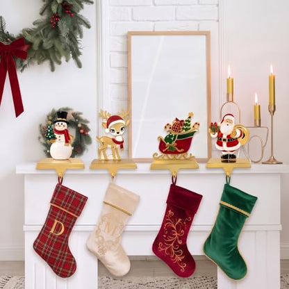 Christmas Stocking Holders Set of 2/4/6 with Sparkling Deer Design - Gold Green