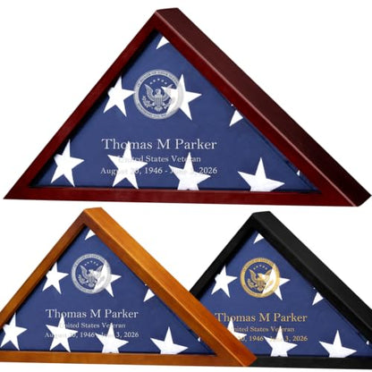Memorial Flag Display Case with Laser Engraved Glass for Veteran Burial Flag