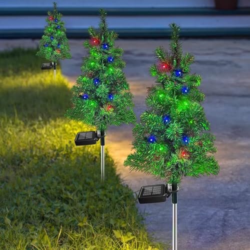 6 Pack Solar Christmas Tree Stake Lights Outdoor Waterproof Garden Decor