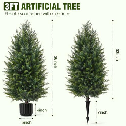 Green 3FT Artificial Topiary Cedar Trees Set of 2 - Outdoor Christmas Decor
