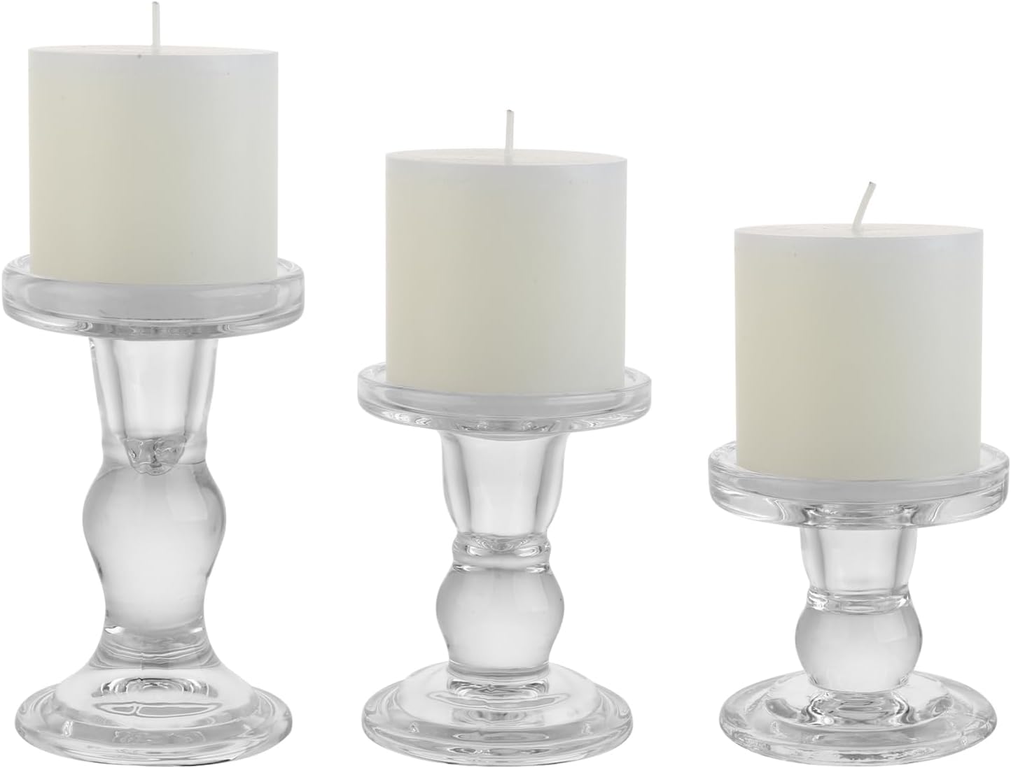 Skiennix 3-Piece Glass Candlestick Set - Elegant Crystal Holders for Christmas & Weddings | Clear