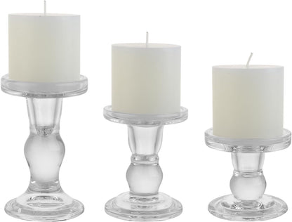 Skiennix 3-Piece Glass Candlestick Set - Elegant Crystal Holders for Christmas & Weddings | Clear
