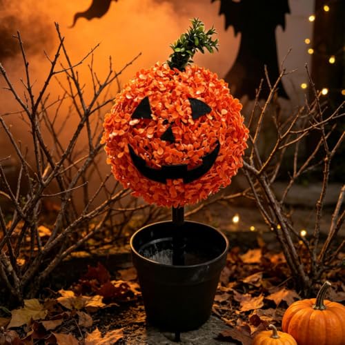 Artificial Pumpkin Topiary Tree Halloween Potted Boxwood Decor - Pumpkin Variation