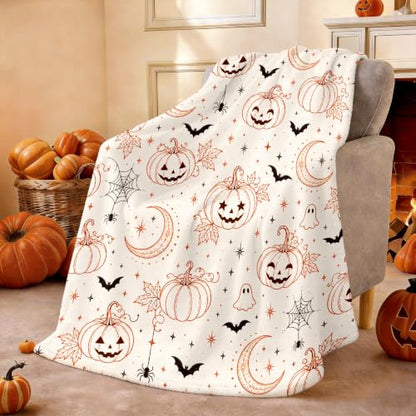 Halloween Fuzzy Blanket - Pumpkin Spooky Throw for Adults & Kids, 40x60 Inches (Halloween7)