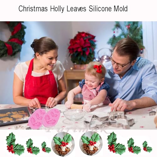Christmas Holly Leaf Silicone Mold for Fondant Chocolate and Cake Decorations