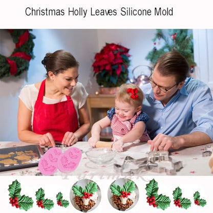 Christmas Holly Leaf Silicone Mold for Fondant Chocolate and Cake Decorations