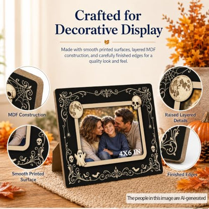 Halloween 15 Gothic Picture Frame for 4x6 Photo, 3D Skull & Ghost Decor